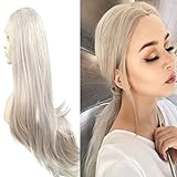 xiweiya Silver Grey Wigs Long Platinum Blonde Synthetic 13x3 Lace Front Wig White Silver Wig Heat Resistant Fiber Half Hand Tied Middle Parting 180% Density Hair for Women Cosplay Drag Queen 24 inch