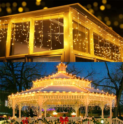 BrizLabs, Cortina de Luzes de Natal Exterior, 480 LED, 19M, Guirlandas de Carámbano, Luzes de Janela Interior, Corrente de Luzes de Natal, Decoração para Festas, Casa, Jardim, Pátio, Varanda