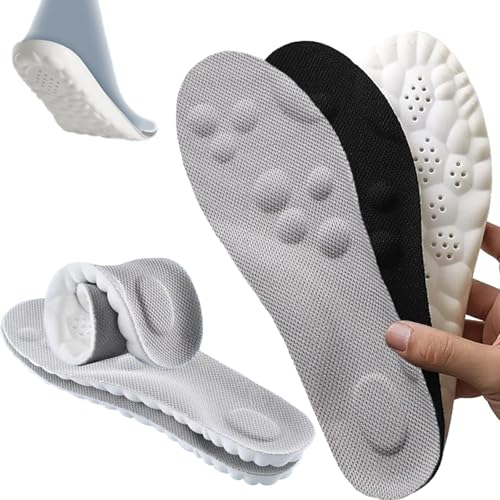 2 Pares Plantillas Memory Foam para Mujer y Hombre - Soporte de Arco, Absorción de Impacto y Transpirables para Deportes, Trabajo y Uso Diario (43-44, Negro+Gris)