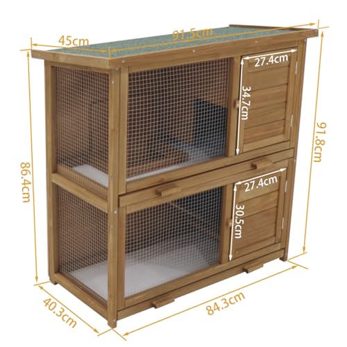 Kaninchenstall, 2 Etagen, 91,5X 91.8X 40,3 cm, Holz mit Gitter