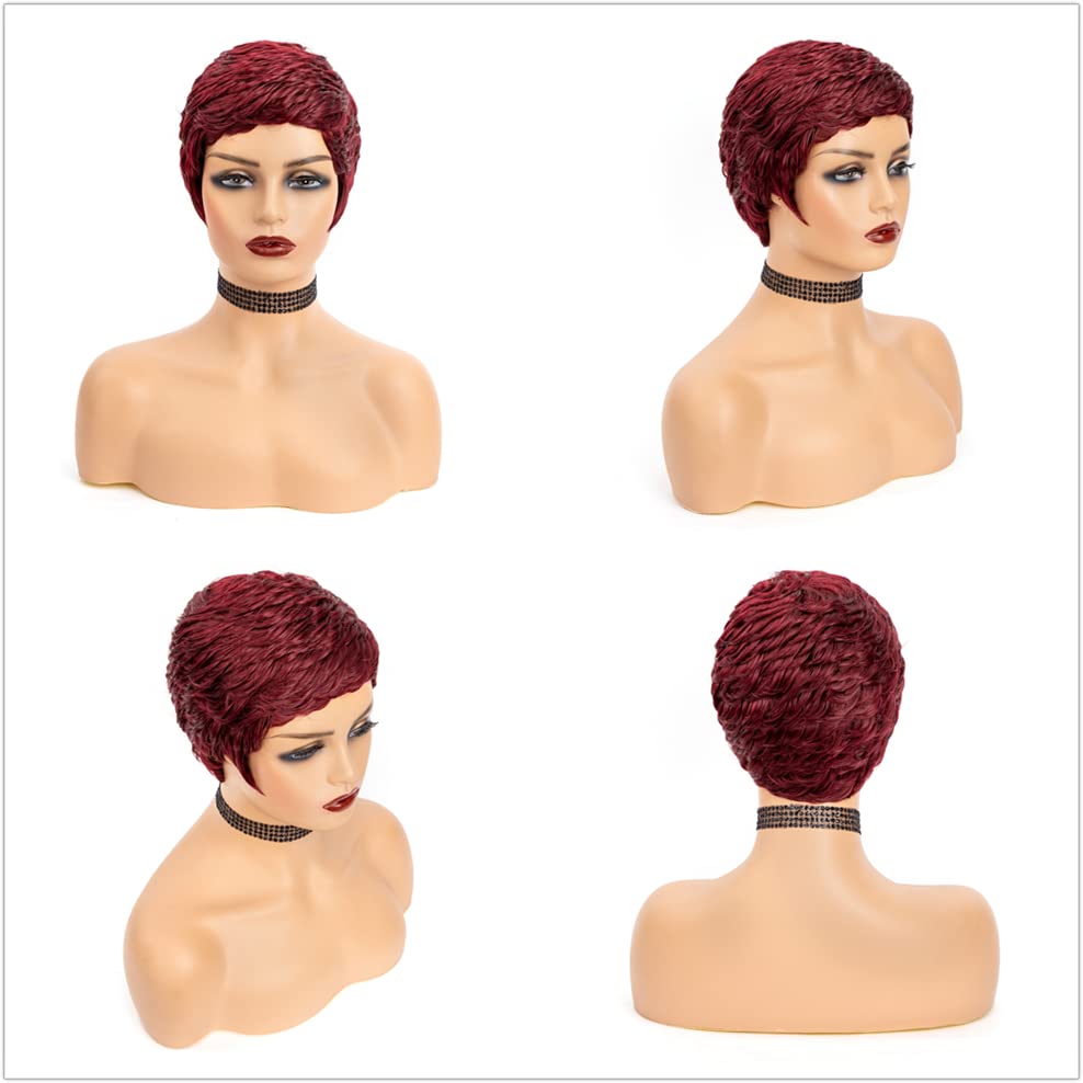 Miniatura 4 de MUJGOO - Pelucas Pixie rojas, peluca corta de corte Pixie para mujeres negras, peluca de pelo sintético Shor Pixie a la moda, natural, suave, sin