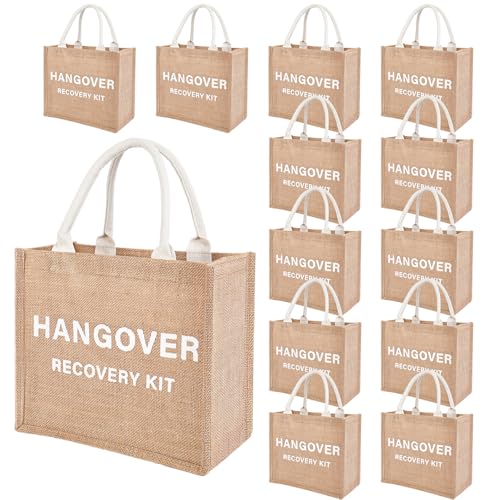 JarThenaAMCS 10 Pack Wedding Hangover Burlap Jute Tote Bags with
