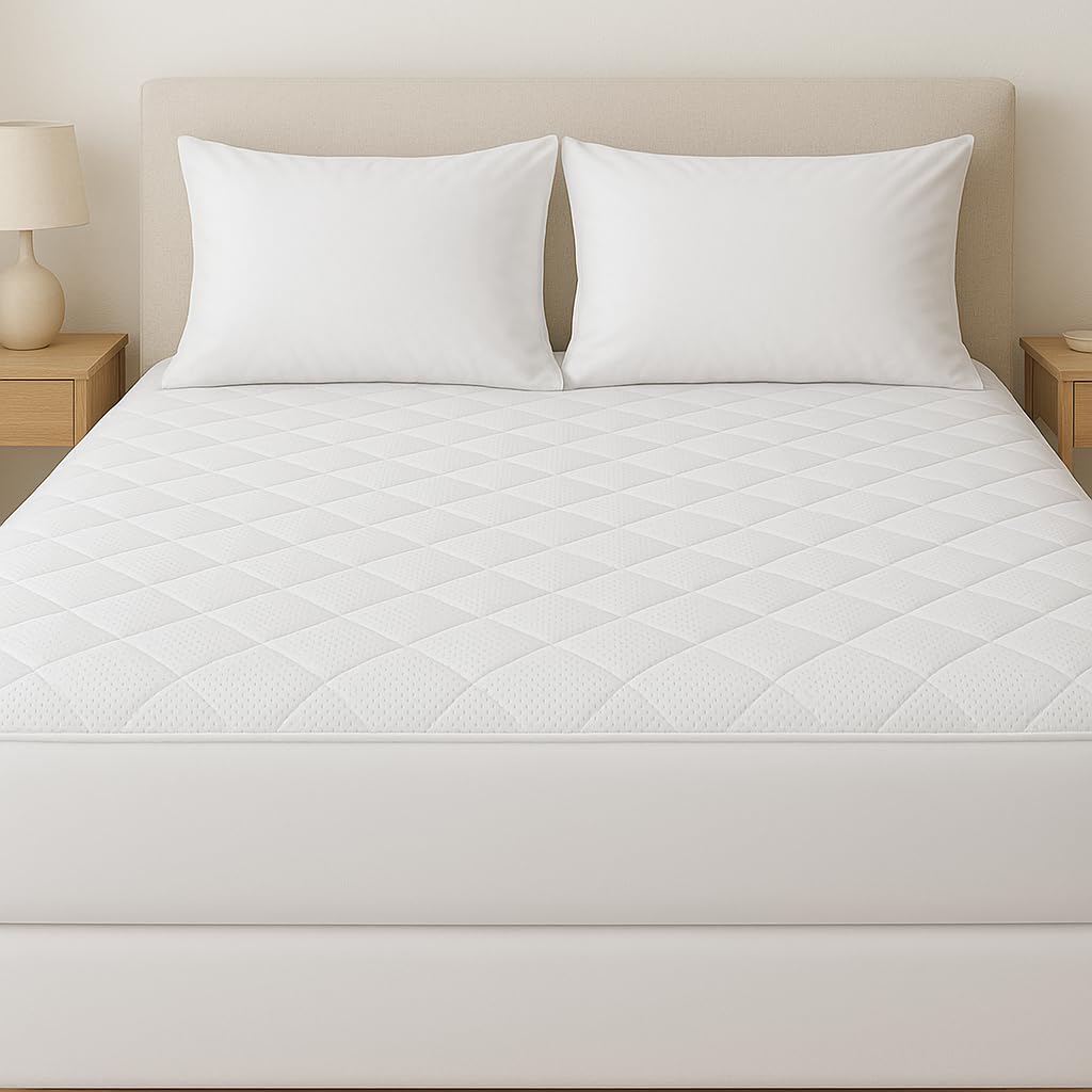 4As White Premium Bamboo Waterproof Mattress Protector – Hypoallergenic & Breathable Bamboo Fabric Super King Mattress Protectors Strectch Up To 40Cm (Superking - 182X200cm)