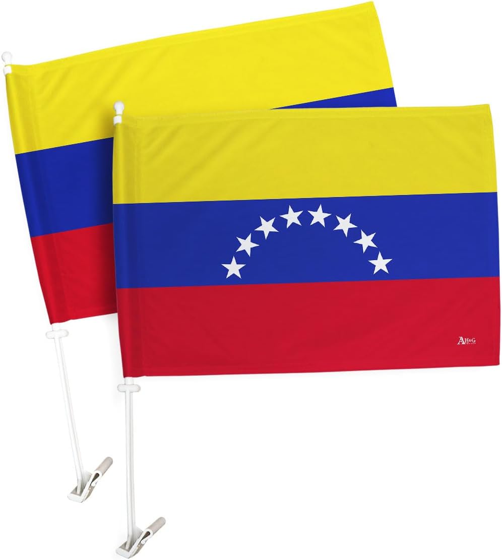Copa America 2024 Venezuela Car Flag 2 PCS Pack Bandera para Carros De Venezuelan Decor for Window Clip Sports Fan Gifts World Cup Football Poster Pole Mount League Patriotic Decorations Made in USA