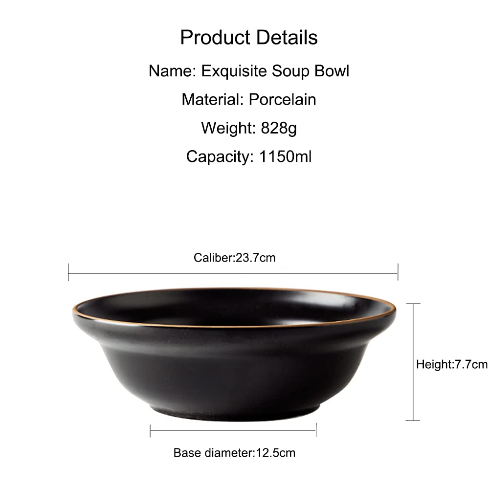 Tazón de cerámica de Gran tamaño, tazón de Sopa Grande, Ensalada, tazón de Sopa, tazón de Fruta, tazón de Sopa Creativo,Negro