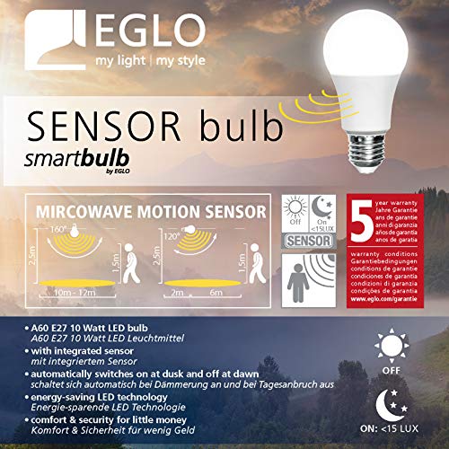 Eglo LED E27 Bulb Day & Night, Sensor Light, LED Lamp with Motion Detector and Night Light, 10 Watt (Equivalent to 60 Watt) - Image 3