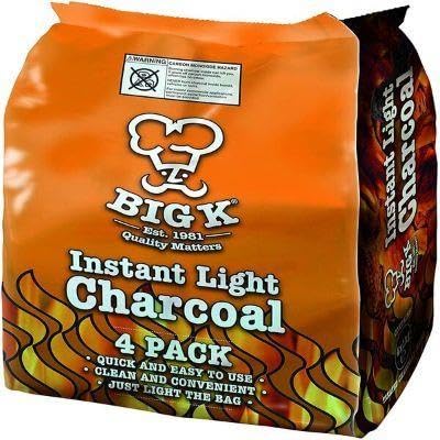 Saras Big K Instant Light Lumpwood Charcoal, 4x1kg Bags Instant Lumpwood BBQ Charcoal