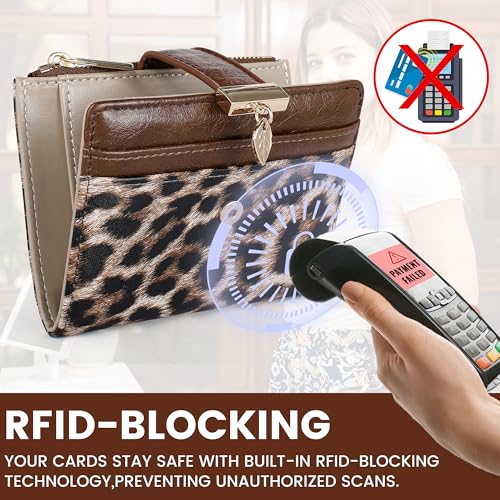 Image of Pomelo Best Wallet Women Bifold Leather Wallets for Women Credit Card Holder with ID Window Zipper Coin Pocket Leopard Print