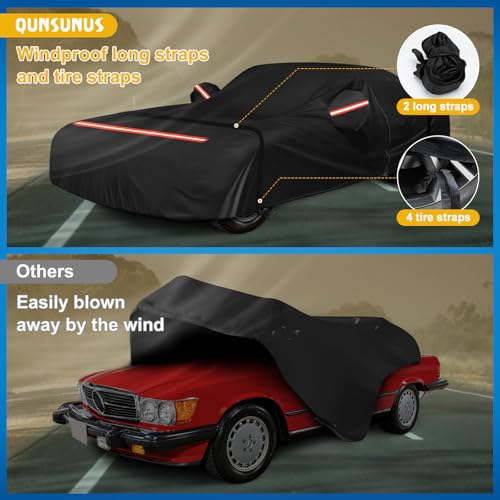 Image of QUNSUNUS Waterproof Car Cover for Mercedes Benz SL-Class 380SL 420SL 450SL 500SL 560SL 2 Door 1971-2002, All Weather Outdoor Car Covers with Zipper, Straps and Elastic Edge