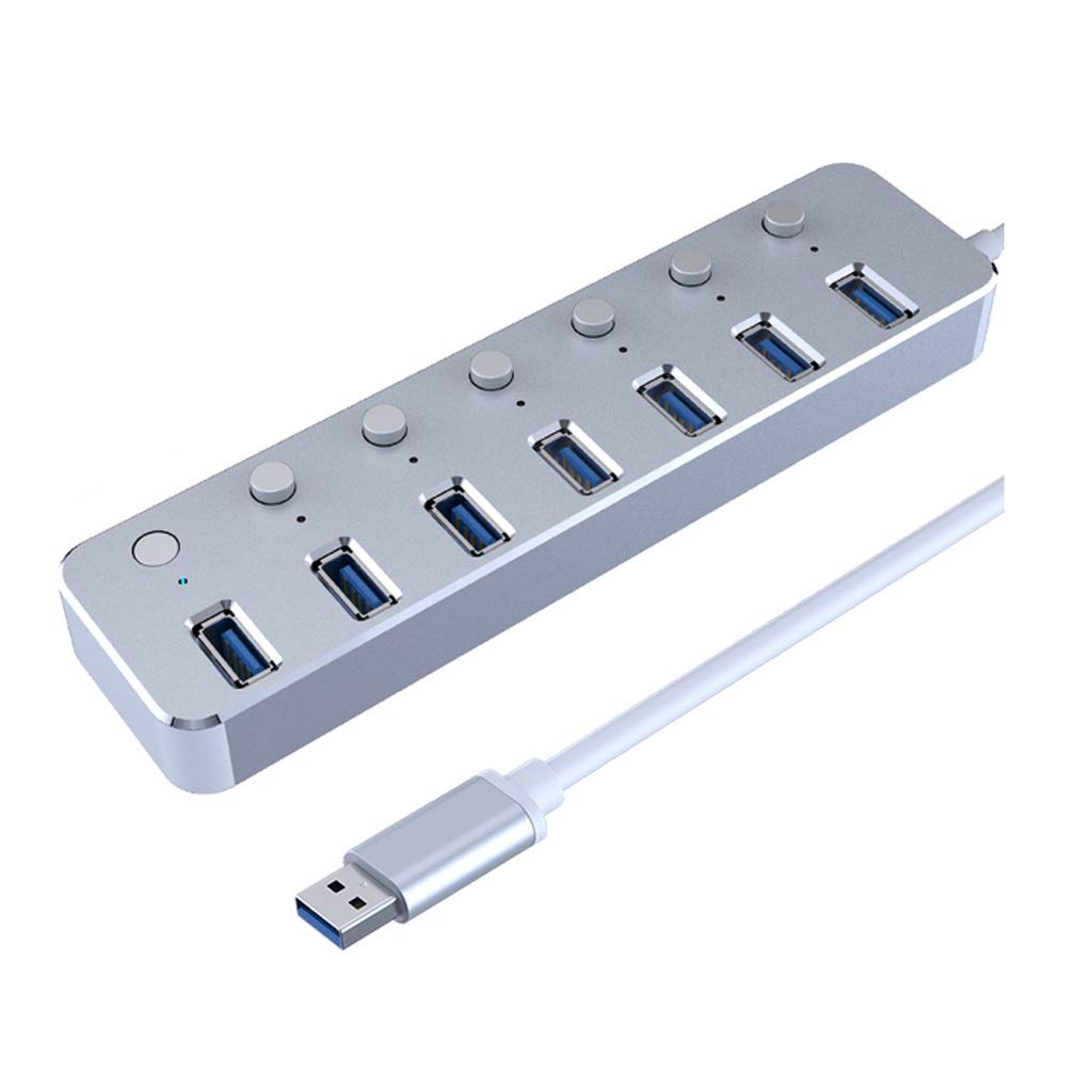 Aluminum 7-Port USB 3 0 Hub 120cm Cable Sub-Control Switch 5Gbps LED Indicator HUB Chargeable Splitter for Multi