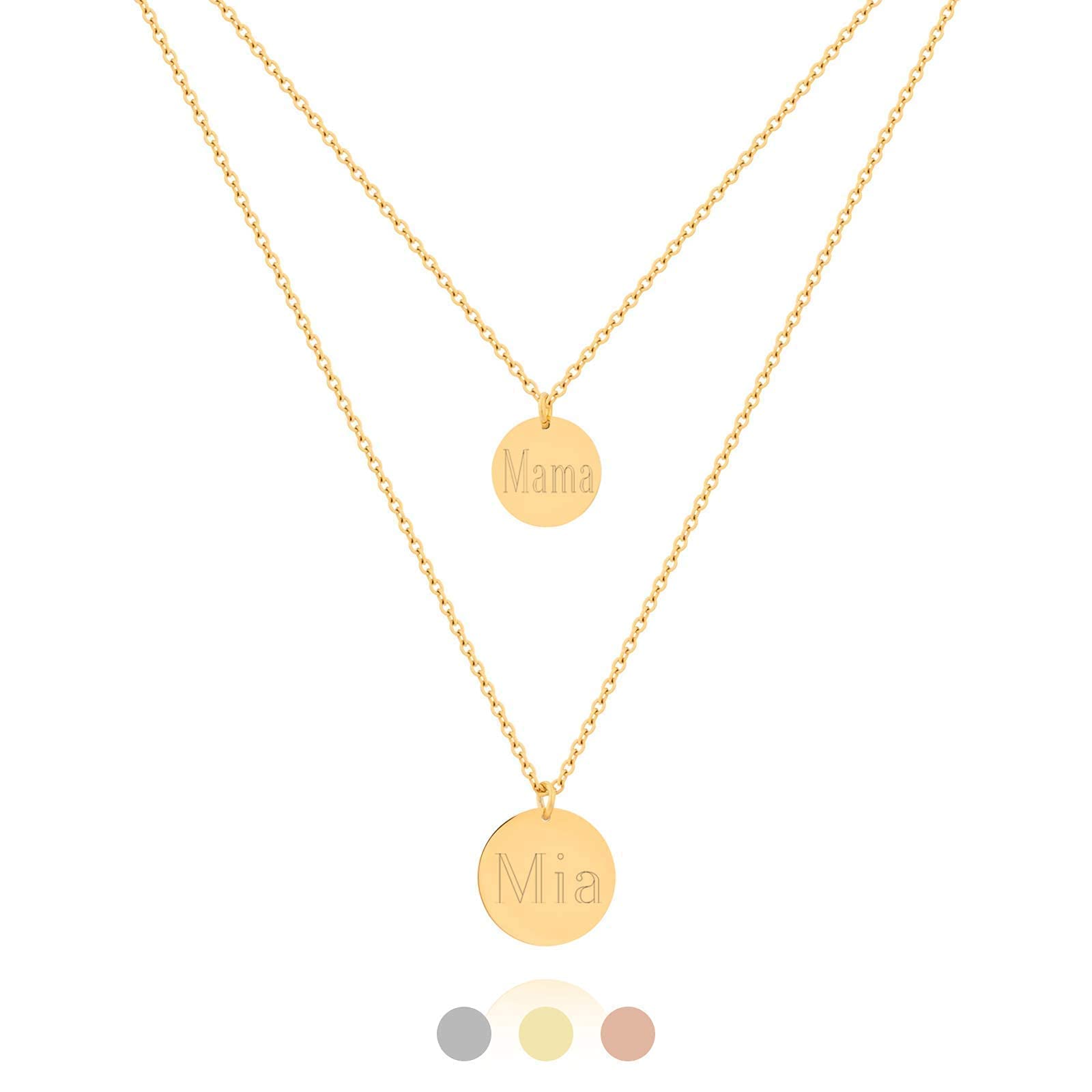 JOLA – mehrlagige Kette mit Gravur |10mm 12mm Plättchen Anhänger mit Namen | 316L Edelstahl | Namenskette | personalisierter Schmuck | Geschenke zum Valentinstag Muttertag Geburtstag Jahrestag