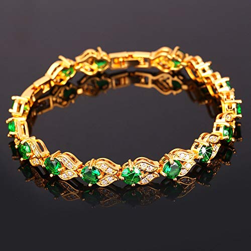 U7 Green Tennis Bracelet 18K Gold Plated Link Chain Emerald Cubic Zirconia Stone Crystal Bracelets For Women Girls #TOP2