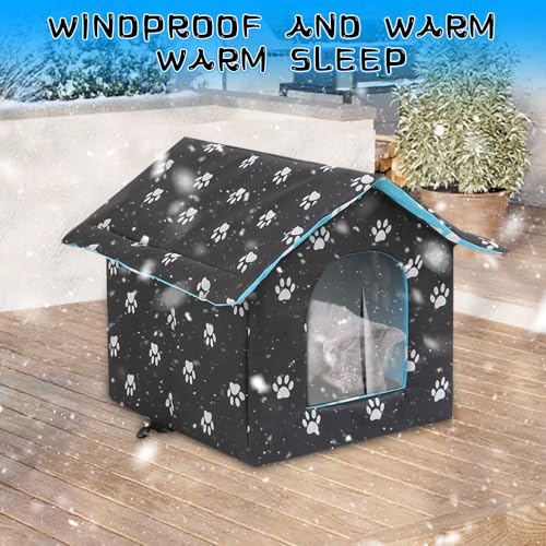 Katzenhaus Outdoor, Katzenhaus Outdoor Winterfest Wasserdicht, Katzenhütte Outdoor Indoor mit Abnehmbarem Kissen für Kleine Hund Katze Streuner Haustiere (L, Schwarz)