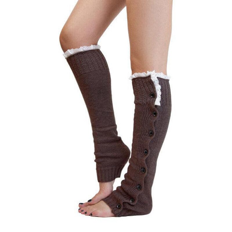 Image of GK-O Women's Kawaii Lolita Lace Knitted Leg Warmer Over Knee Thigh-high Button Socks (Coffee), Medium