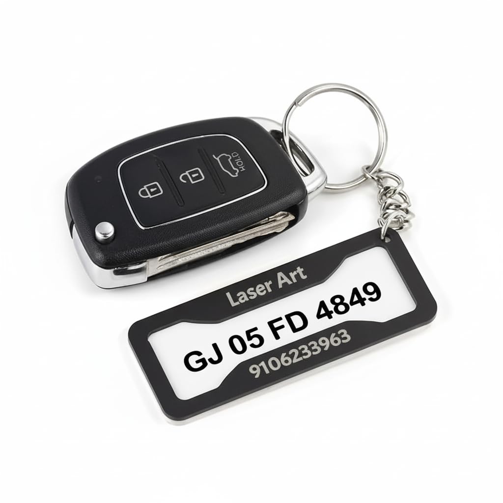 Customized Number Plate Keychain - Personalized With Your Name and Contact Number