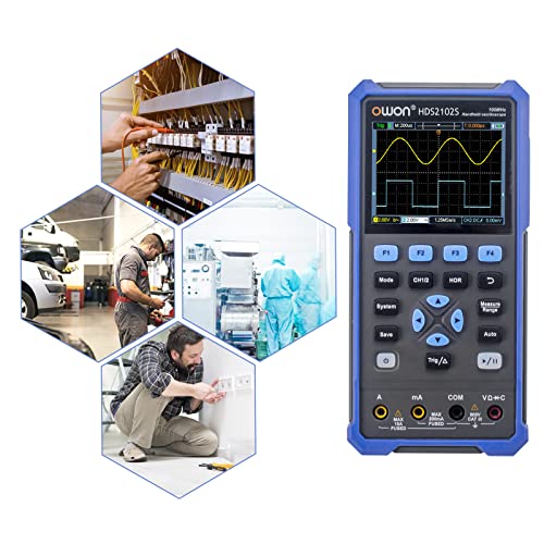 Image of OWON HDS2102S 2CH Handheld Oscilloscope 100MHz Bandwidth 20000 Counts Multiumeter OSC + DMM + Waveform Generator