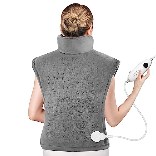 Comfier Cojín térmico grande para aliviar el dolor de espalda, franela suave y rápida para cuello, hombros, envoltura calefactada eléctrica, 3 niveles de calor de 90 minutos, lavable a máquina