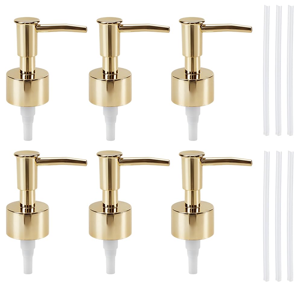 HOBBIESAY 6pcs Soap Pump Replacement 8 Inch Gold Plastic Soap Dispenser Pump Replacement Pumps Dispenser for Soaps Dispensers Lotion Shampoo Home Kitchen Bathroom