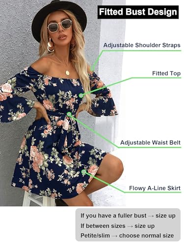 Image of Off Shoulder Ruffle Dress for Women, A-Line Mini Dress with Belt, Fitted Bust Summer Wedding Guest Dress