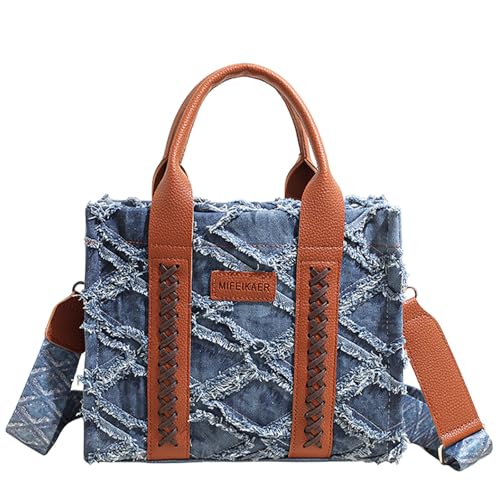 Bolso Tote de mezclilla para mujer azul miniatura 1