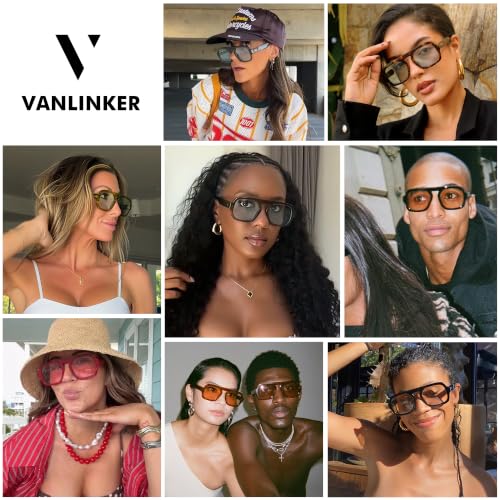 Image of VANLINKER Retro Square Aviator Sunglasses for Women Men 70s Vintage Style Trendy Flat Top Rectangle Sun Glasses VL9826