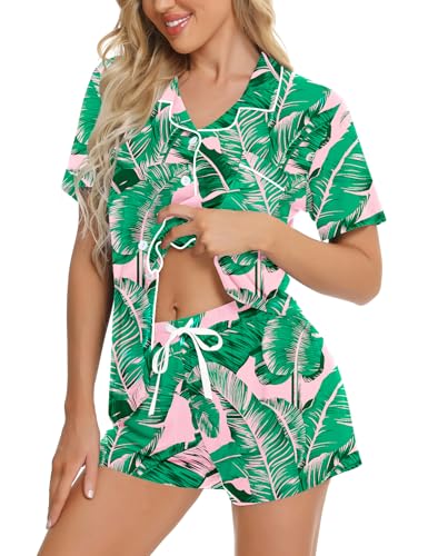 Image of SWOMOG Womens Button Down Pajamas Set Short Sleeve Sleepwear Bride Soft Pj Lounge Sets XS-3XL