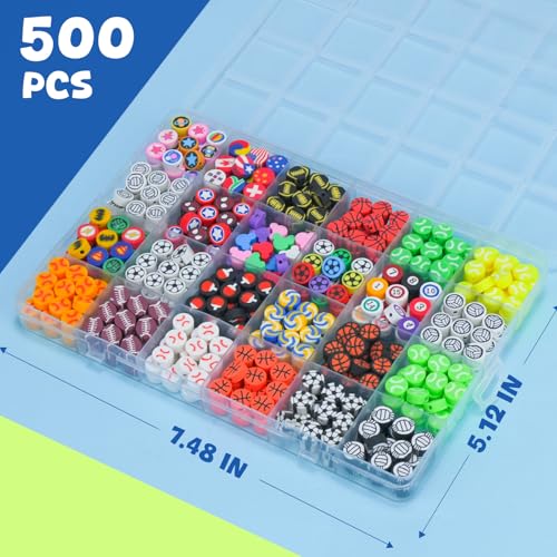 Image of Gionlion Sports Polymer Clay Beads Bracelet Making Kit, Clay Beads with Basketball, Soccer, Baseball, and Football Designs for DIY Jewelry & Craft Projects