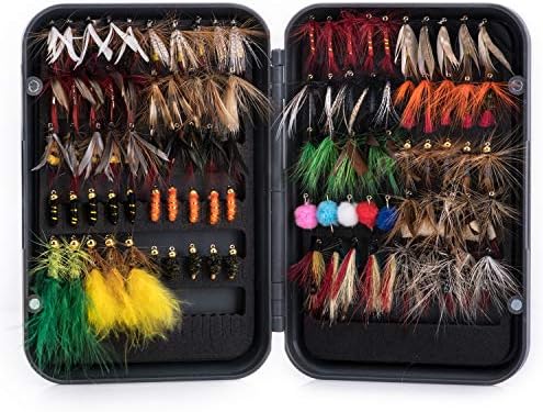 Goture Fly Fishing Flies Kit - 100pcs Fly Fishing Lures with Fly Fishing Box - Fly Fishing Assortment Kit for Bass Trout Salmon Fishing - Dry Flies Wet Flies Streamers Nymphs
