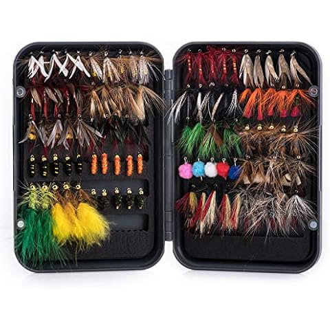 Goture Fly Fishing Flies Kit - 76pcs/100pcs Fly Fishing Lures with package - Fly Fishing Assortment Kit for Bass Trout Salmon Fishing - Dry Flies Wet Flies Streamers Nymphs Cover