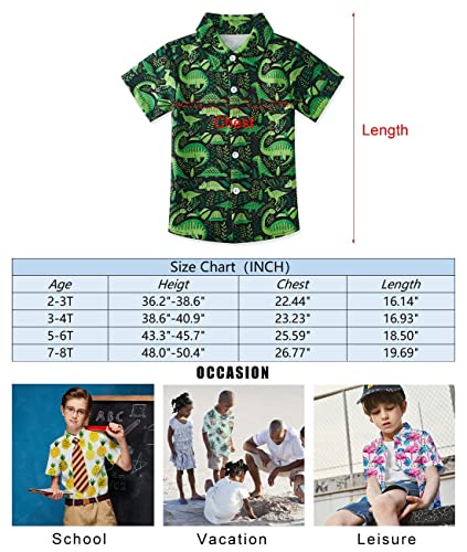 Uideazone YTCNET013-110 5 Years Dinosaur Green Boys 3D Printed Holiday Button Down Shirt Novelty Tropical Themed Hawaiian Tops Clothes thumb #5