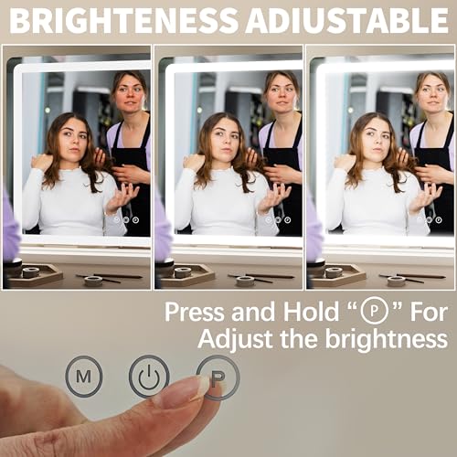 Image of FENNIO 23 inch x 18 inch Vanity Mirror with Lights, LED Makeup Mirror, Hollywood Mirror with 3 Color Modes & Adjustable Brightness, Vanity Mirror White