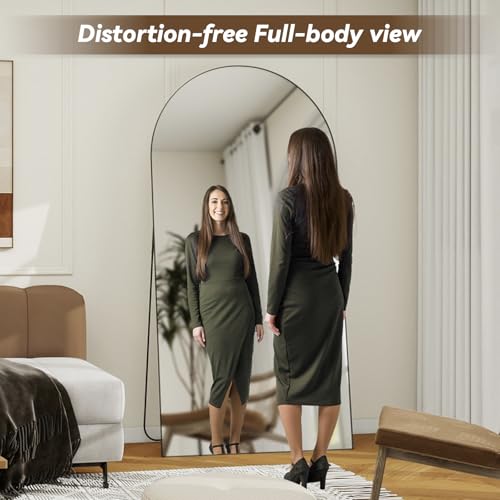 MISSDAY Oversized Arched Full Length Mirror, 81"x41" Black Full Body Mirror with Stand, Floor Mirror Large Free Standing, Leaning or Hanging, Aluminum Frame Mounted Mirrors Wall Mirrors for Bedroom - Image 3