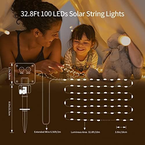 AKASUKI Solar Fairy Lights Outdoor, 2 Pack 10m/33Ft Copper Wire String Light with 8 Lighting Modes, 100 LED Waterproof Garden Lights for Tree, Patio, Fence, Party, Wedding Decorative (Warm White)
