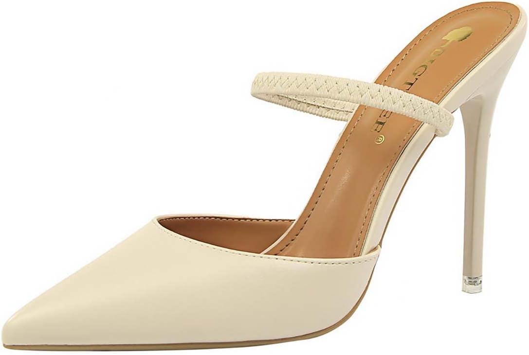 JOEupin Women's Strappy Pointed Toe Mules - Stiletto High Heels For Wedding & Party