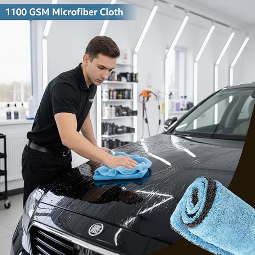 Image of Storite Microfiber Cloth for Car Cleaning -1100 GSM Ultra Soft & Super Absorbent Car Drying Towel | Lint-Free & Scratch-Free Automotive Cleaning Cloth for Car Wash & Detailing | Blue /Grey(60 x 40 cm)