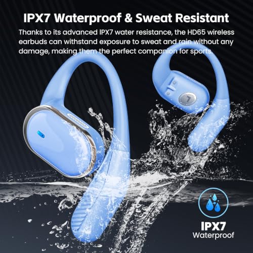Image of Open Ear Wireless Earbuds Bluetooth Headphones, 80H Playtime Stereo Ear Buds with ENC Noise Cancelling, Fast Charging, IPX7 Waterproof Sports Earphones with Earhook for Running /Workouts (Purple Blue)