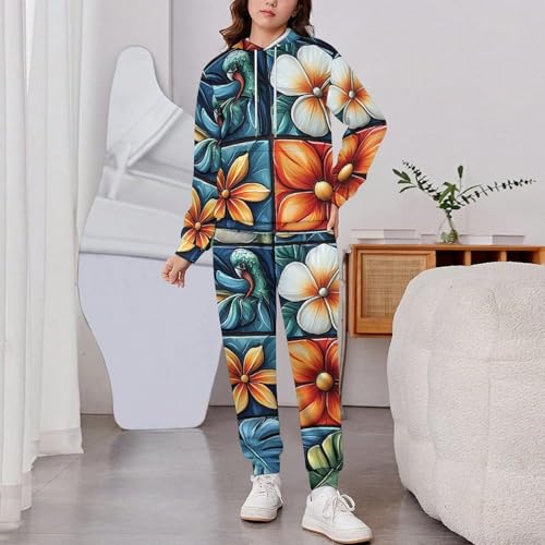 Boys Girls 2 Piece Sets Hoodie and Pants Sweatshirt Set 2 Pieces for Kids, Brazilian Patterns Retro2