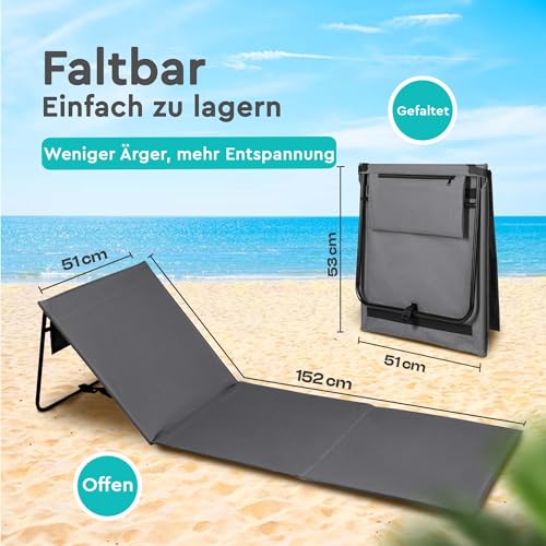 Intimo Living 2er Set Strandliegen mit stufenlos Verstellbarer Rückenlehne - Die Strandmatten gefüllt mit Komfortschaum sind Ultraleicht und platzsparend zusammenfaltbar - Grau