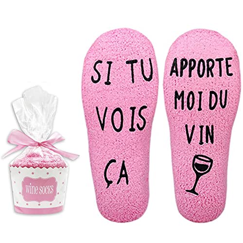 Zemolo Chaussette Fantaisie Rigolotes Humour Personnalisé Chaudes Polaire Hiver pour Femme Maman, Socks Rose Imprimé Lettres Coffret Cadeux Chocolat Cadeau pour Saint-Valentin Anniversaire