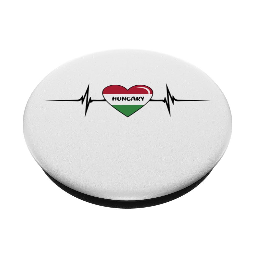 Heartbeat Design Hungarian Flag Hungary PopSockets Adhesive PopGrip, Black - Image 2