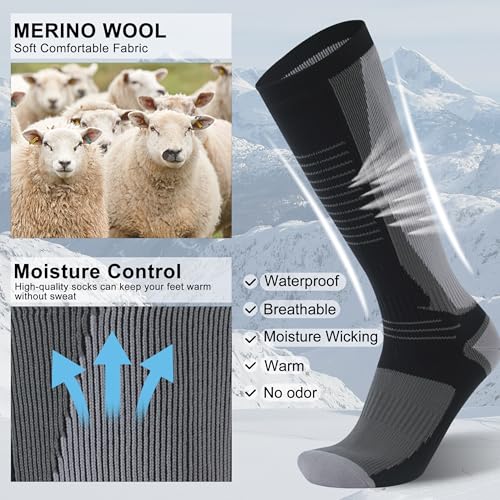 RANDY SUN Merino Wool Waterproof Socks, Men Women Knee High Breathable Hiking Running Socks 1 Pair2