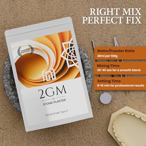 Image of 2GM Dental Yellow Stone Powder for Prosthetic Teeth Making, Used for Study, Casting Models & Dentist Laboratory Operations, Idols Leg /Hand Casting, Gypsum Powders, Type III, Pack of 1 (1 Kg)