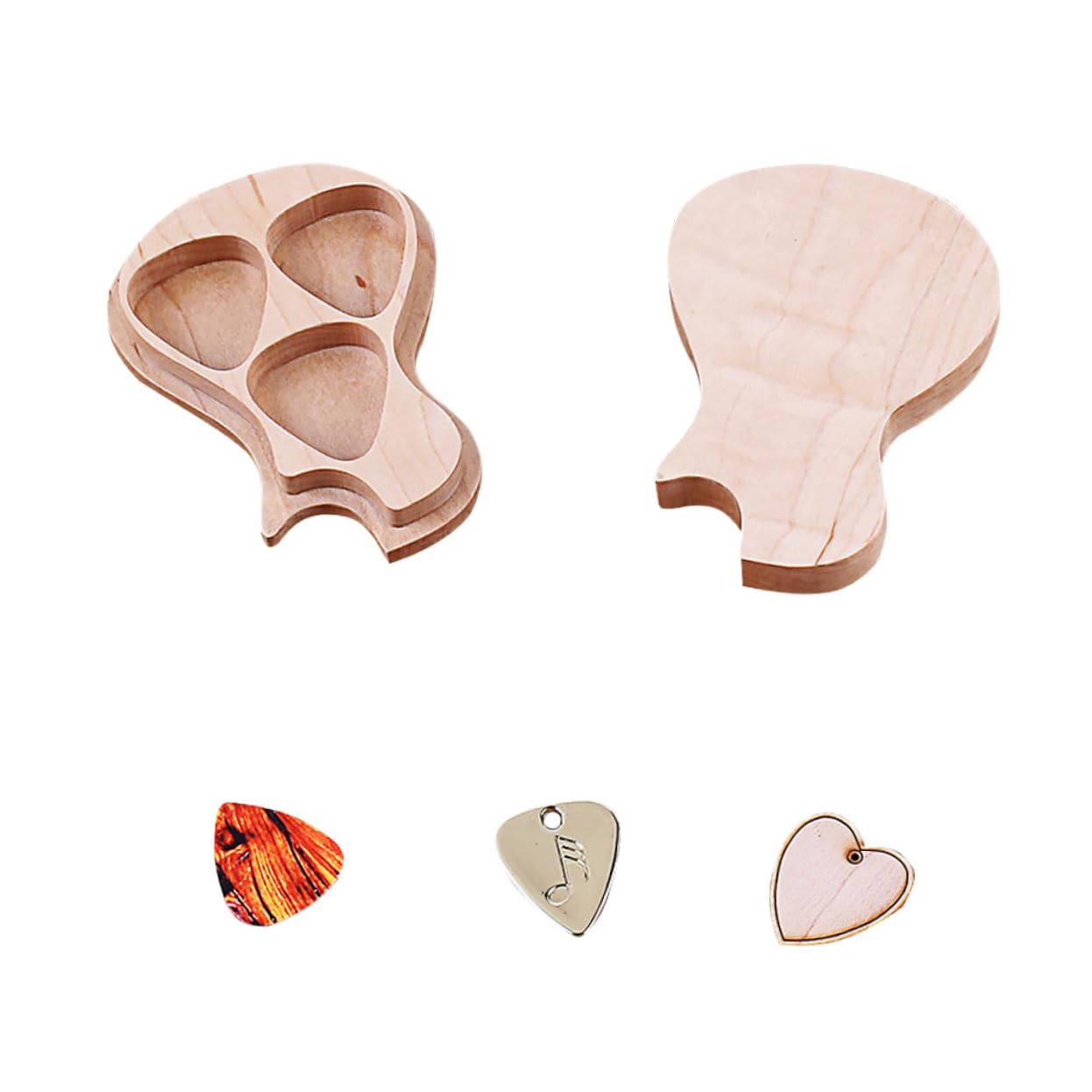 Plektrumbox für Gitarristen und Musikliebhaber Khaki Farbe im Gitarren Design aus Ahornholz mit 3 Plektren Praktische Aufbewahrung für Gitarrenzubehör