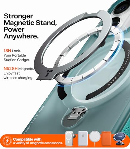 Image of TORRAS Ostand Q3 Air for iPhone 17 Case with 360 Magnetic Stand, Fit for MagSafe, Mil-Grade Drop Tested, Camera Control Button, Shockproof Phone Case for iPhone 17 6.3'', Glacier Sprint