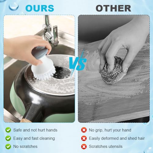 Image of 2Pcs Dish Scrub Brush, Multipurpose Kitchen Dish Brushes, Palm Brush Dish Scrubber with Ergonomic Grip, Kitchen Brushes for Pots, Grills, Ovens & Other Tough Cleaning Jobs
