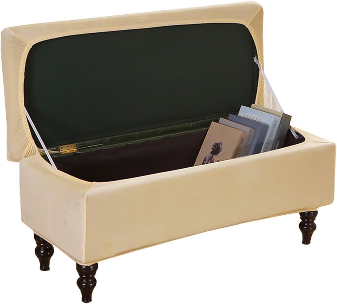 Housse ottoman rectangulaire velours crème taille M repose-pieds