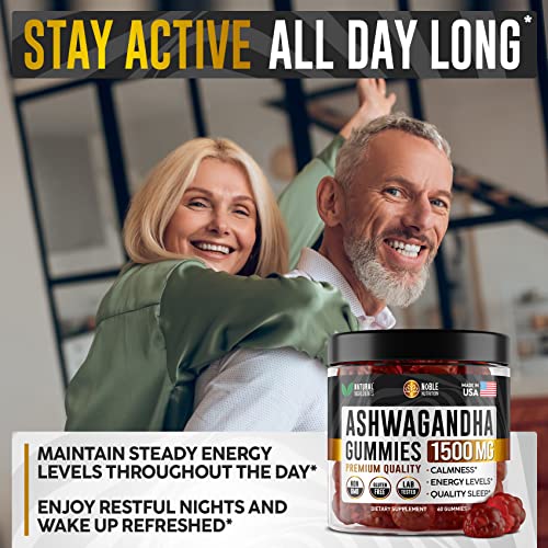 Noble Nutrition Ashwagandha Gummies For Women & Men - Organic Ashwagandha Root Extract 1500 Mg - Ashwagandha With 5-Htp & L-Tyrosine - 60 Gummies #TOP5