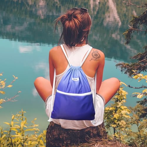 Image of WANDF Drawstring Backpack, Gym Sackpack for Sports (Blue) | Water-Resistant, Shopping, Yoga, Travel, Beach, Daily Carry