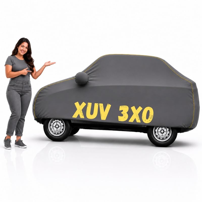 Image of Long-Life 100% Waterproof XUV 3XO Car Body Cover for Dust & Rain, Compatible with All Models of XUV 3XO Car Cover, Comes with Bird Droppings, Scratch, UV and Paint Protection - Grey