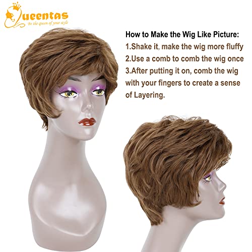 Image of 8 inch Natural Curl Layered Synthetic Pixie Cut Wig for Women Olive Brown